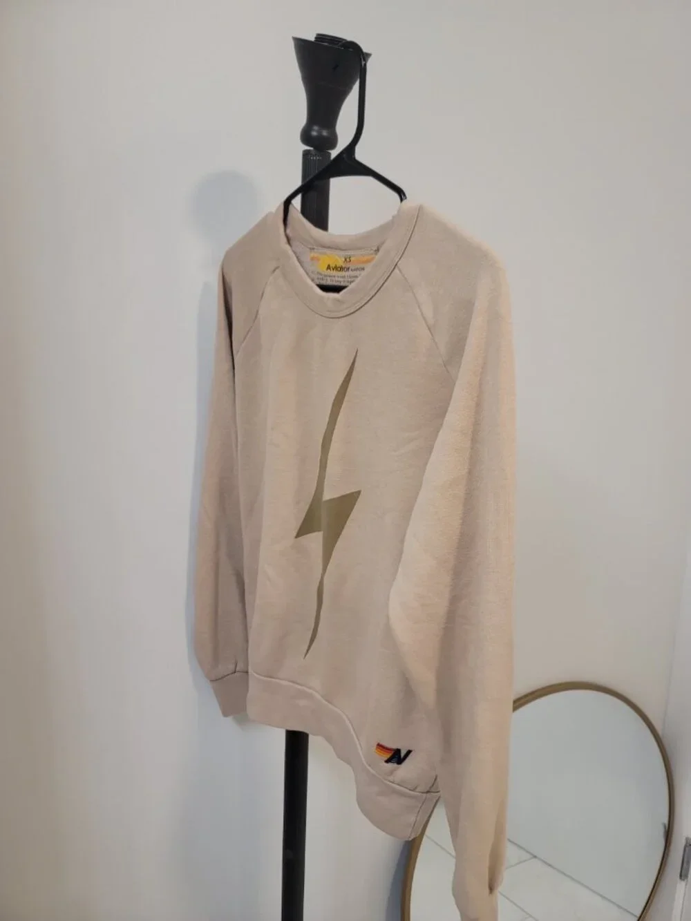 Aviator Nation Lightning Bolt Cream Crewneck Sweatshirt Sz XS Raglan Pullover - Picture 2 of 7